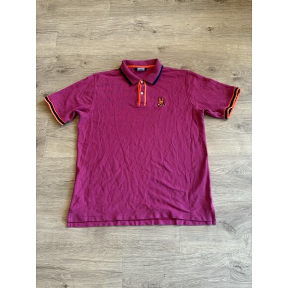Psycho Bunny Polo Shirt Mens Medium Pink Pima Cotton Embroidered Bunny Logo Sz 7 - Picture 1 of 8